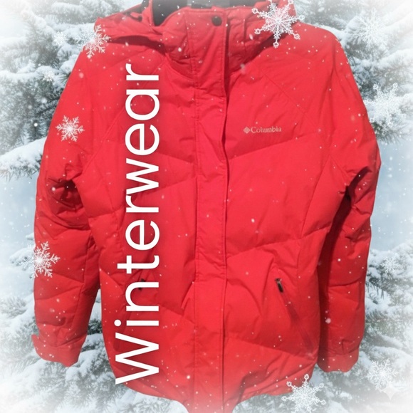 Red/Orange Columbia Down Jacket with Synthetic Fur Hood Trim - Picture 1 of 13